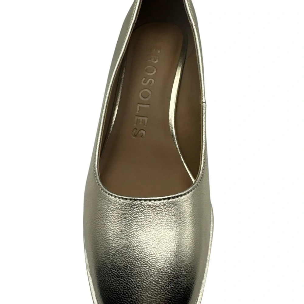 AEROSOLES Women's Gold Metallic Wedge Shoes Size 8.5 Ortholite Foam Insole‎